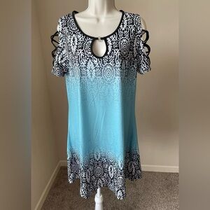 Women’s Black/Blue Strappy Short Sleeve Round Neck Summer Mini Dress s M